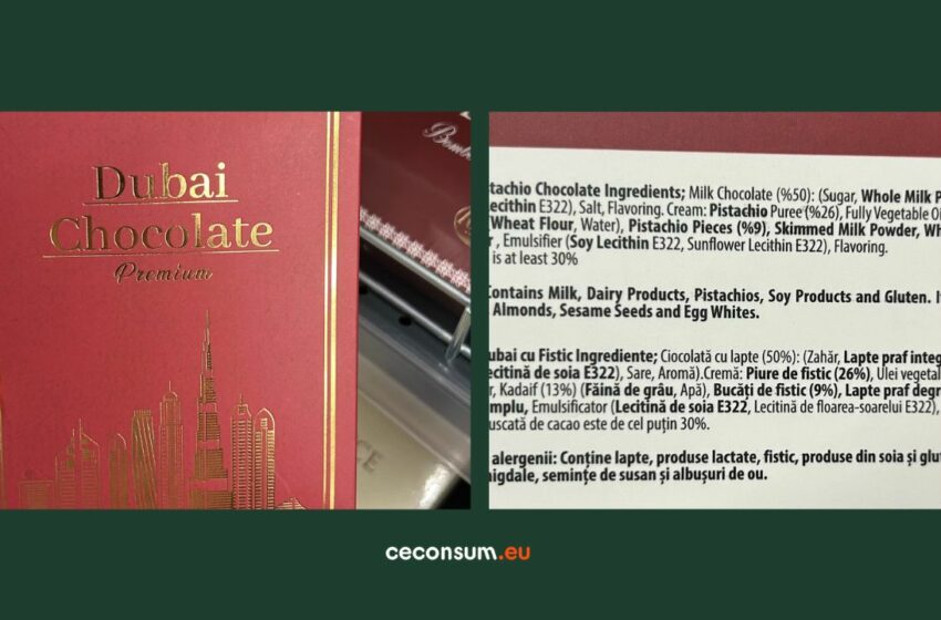 ”Ciocolată Dubai cu Fistic”, un produs cu ingrediente discutabile